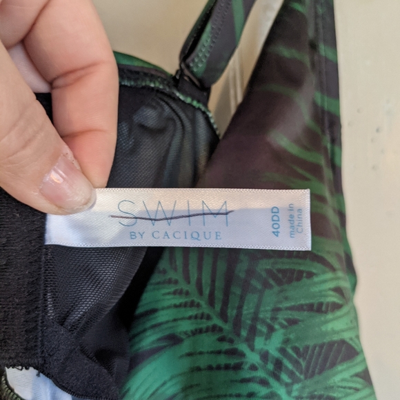 Cacique Green and Black Palm-Print Underwire Bikini Top - Picture 3 of 5